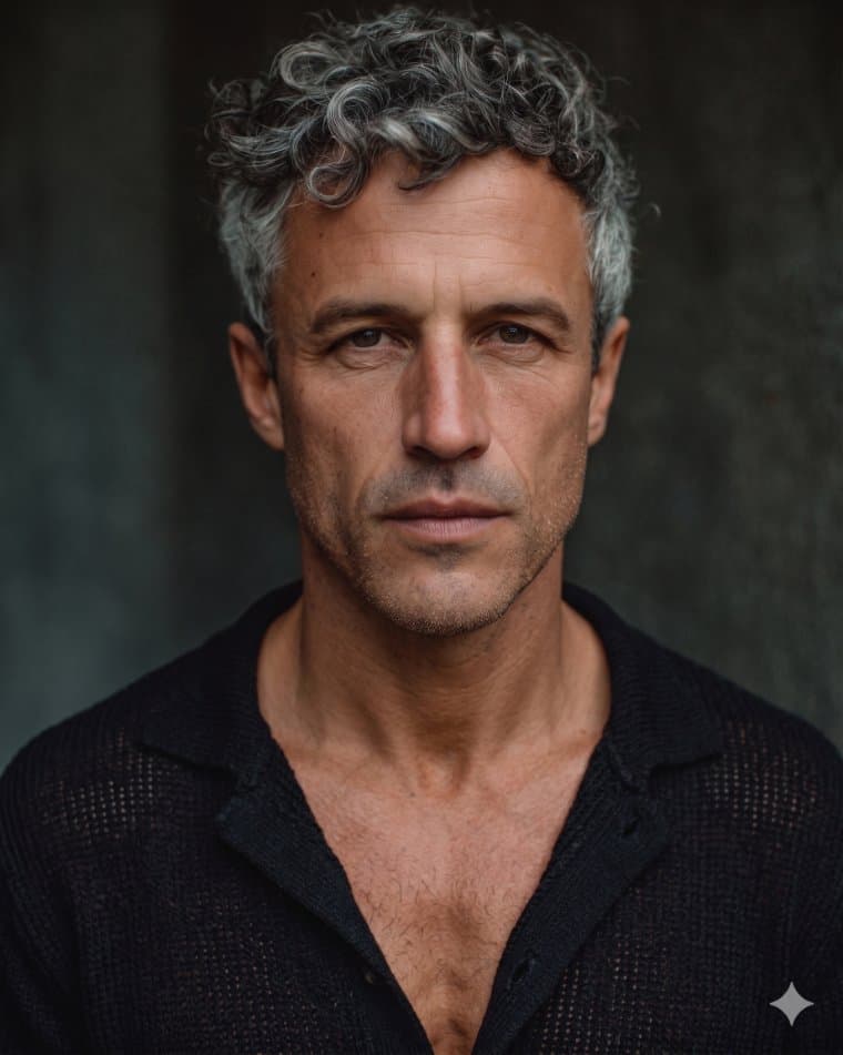 Portrait of Richard Calloway, a silver-grey man in his fifties in a tailored shirt